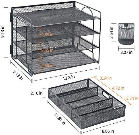 Marbrasse Desk Organizer, 4-Tier Paper File Letter Tray, Black