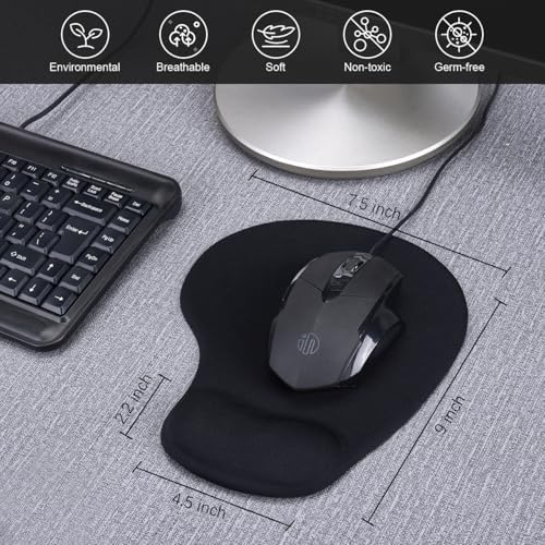 JIKIOU Ergonomic Mouse Pad with Gel Wrist Rest 2 Pack, Portable Small Black