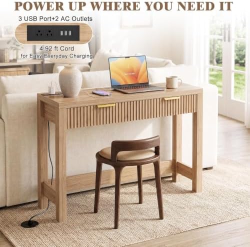 Cyclysio 32" Small Console Table with Charging Station & 2 Fluted Drawers