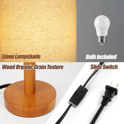 LALISU Small Table Lamp，Nightstand Lamp Wood Base Bedside Lamp Plug in