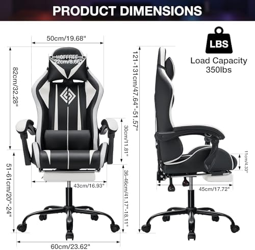 HOFFREE LED Gaming Chair with Massage RGB Lights Computer Game Chair-White