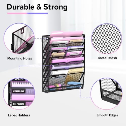 SUPEASY 8-Tier Wall File Organizer with Base, Wall Mounted File Holder
