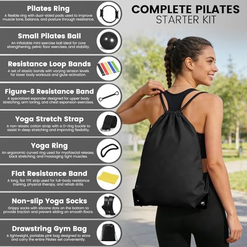 Pilates Kit for Women 13PCS, Pilates Ring Ball Resistance Bands Workout Set