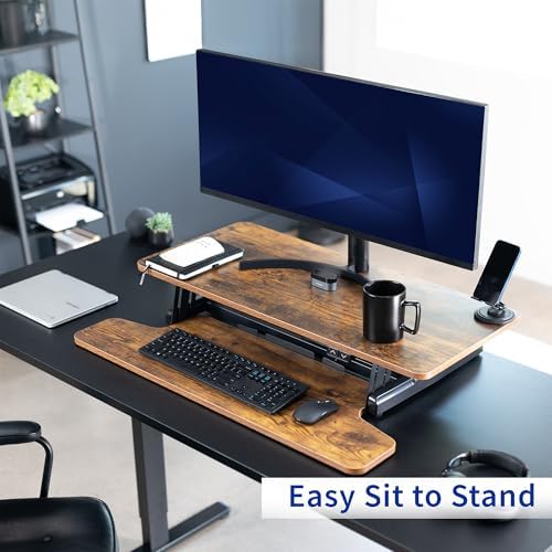 VIVO Vintage Brown 36 inch Electric Desk Converter, DESK-VE36N