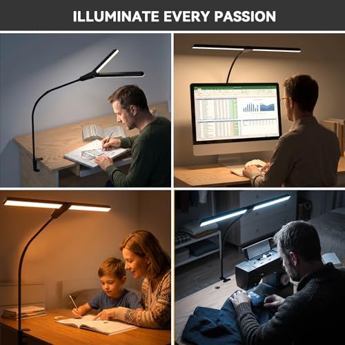 Lustaled 27″ Double Head LED Desk Lamp with Clamp for Office 10W Dimmable