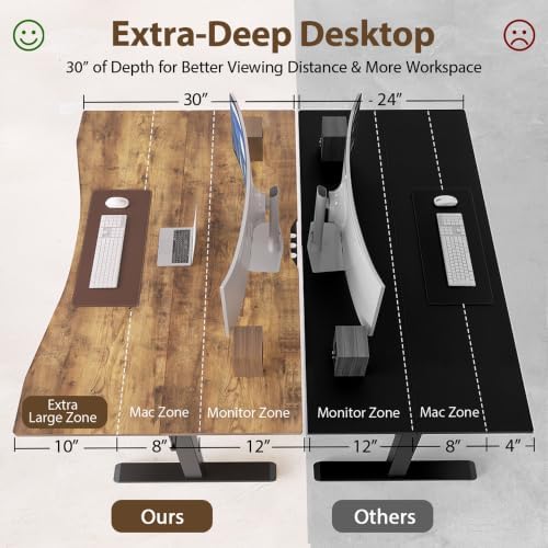TIQLAB 47x30 Extra Deep Standing Desk with Cable Management, Rustic Brown