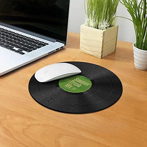Non-Slip Round Mousepad, WIRESTER Vintage Vinyl Record Green Mouse Pad for Home, Office and Gaming Desk
