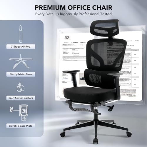 Ergonomic Office Chair Mesh – Adjustable Lumbar 3D Armrests High-Back Desk