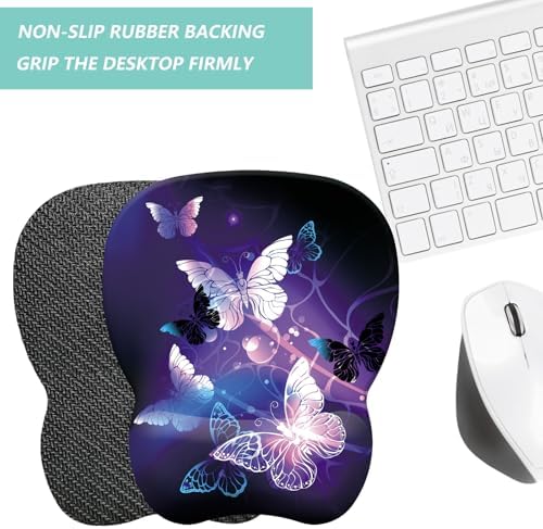 Mouse Pad with Wrist Support, Ergonomic Mousepad with Comfortable Memory Foam Wrist Rest Cushion, Relieve Wrist Pain, Non-Slip Rubber Base Gaming Mice Pad for Home Office Computer Laptop, Butterfly