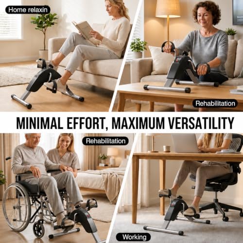Under Desk Bike Pedal Exerciser for Arms and Legs, Foldable Mini Exercise Bike with LCD Display and Adjustable Resistance for Home and Office