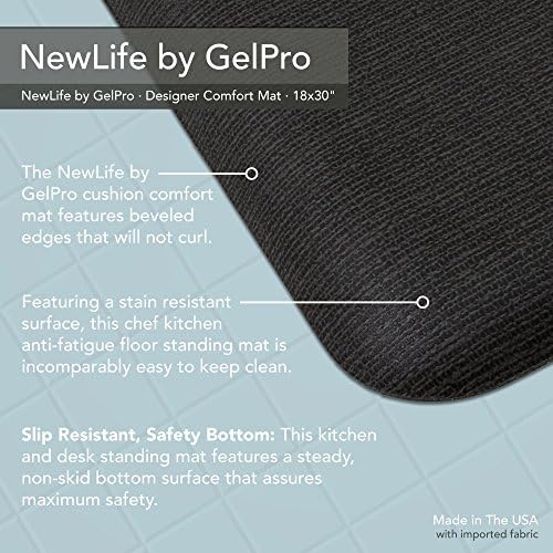 GelPro Designer Comfort Anti-Fatigue Kitchen Floor Mat - 18" W x 40" L (Grasscloth Charcoal)