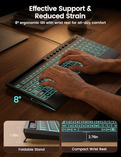 SABLUTE Wired Large Print Backlit Keyboard with Wrist Rest, K31PRO