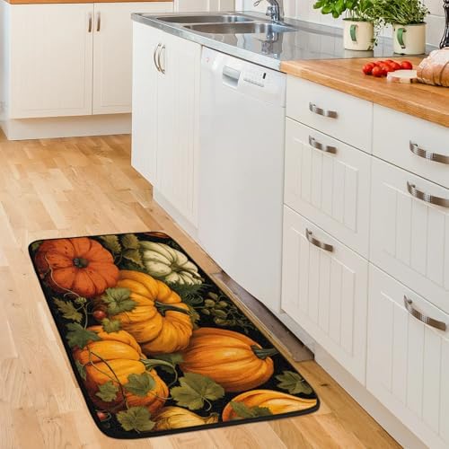 Kitchen Mats, Pumpkin Pattern Kitchen Rugs, Cushioned Anti Fatigue Kitchen Mats, Non-Slip Standing Desk Mat, Absorbent Kitchen Rug for Floor, Kitchen, Office, Sink, 20"×39"