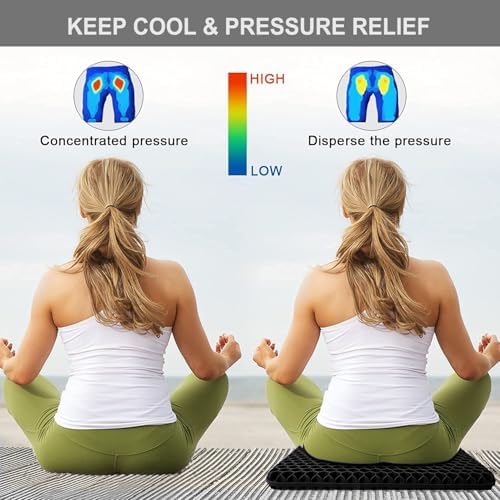 Gel Seat Cushion for Long Sitting Hip Pain, 20x20inch Jumbo Thick Soft & Breathable Cushion for Wheelchair Gel Seat Cushion for Office Home Chairs (Black)