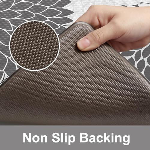 KIMODE Anti Fatigue Kitchen Mats for Floor, Boho Floral Kitchen Rugs Sets of 2, Non Slip Waterproof Kitchen Floor Mats, Memory Foam Kitchen Mat for Sink, Laundry, Office, Desk Pink 20"x47"+20"x32"