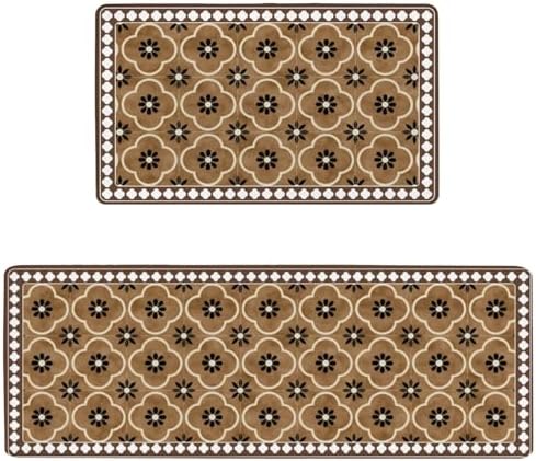 Classic Quatrefoil Anti Fatigue Kitchen Rugs, 17.3"x47"+17.3"x29"