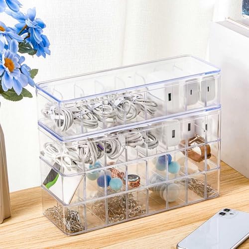 Tatuo Cord Organizer Box with Lid, Clear, 6 Pack