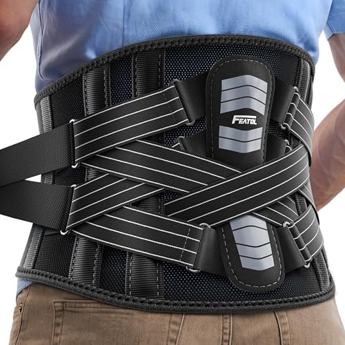 FEATOL Back Brace for Lower Back Pain Men Women, Dual-Side Spine Pad Belt