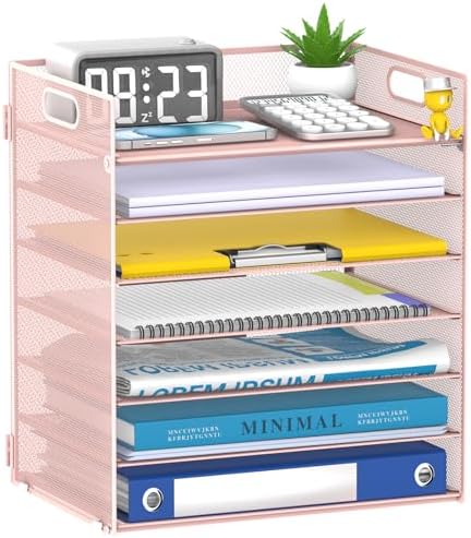 7 Tier Paper Organizer for Desk with Letter Trays & Handle