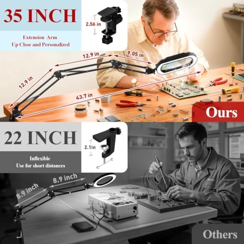 12X Square Magnifying Glass with Light and Clamp, Solder Helping Hand