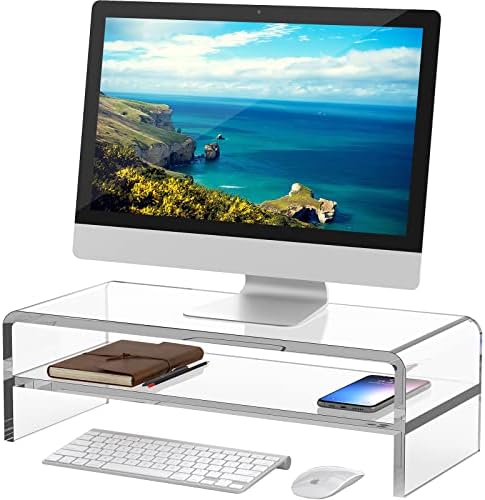 Egchi Acrylic Monitor Stand,2 Tiers Computer Monitor Riser(18x8x5.5 inches),Computer Stand/Monitor Riser for Office,School,Home,Laptop Stand Desktop Stand for Keyboard Storage&Printer TV Screen