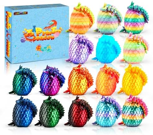 16PCS 3D Printed Dragon Eggs with Dragon Inside, Articulated Dragon Fidget Toys for Desk Decor, Birthday Gift for Kids Teens Adults, Collectibles Eggs Set for Classroom Prize