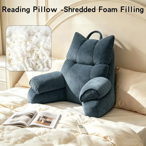 Reading Pillow for Bed with Arms, Back Support, Memory Foam（Charcoal Gray）