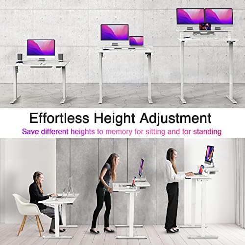 AVLT 47″ Electric Standing Desk with Dual-Tier Shelf & Tablet Holder White