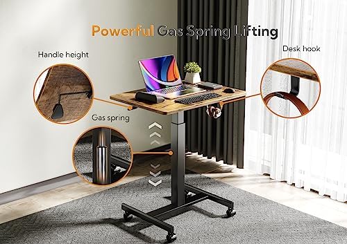 Claiks Mobile Rolling Desk Small Portable Laptop Cart on Wheels 26" Brown