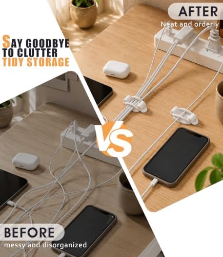 20Pcs Cable Management Clips, Adhesive Cord Organizer-Black+White
