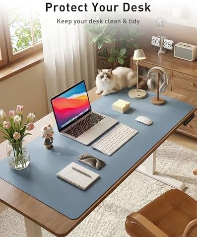 Aothia Faux Leather Desk Mat - Large Mouse Pad, Non-Slip PU Leather Blotter, Waterproof Writing Surface for Office and Home (Denim Blue, 42" x 17")