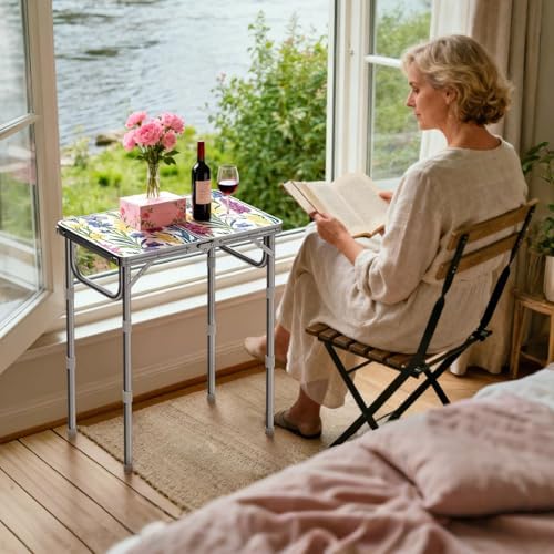Anbte 2ft Small Folding Table, 3 Adjustable Height for Camping, 24" x 16"