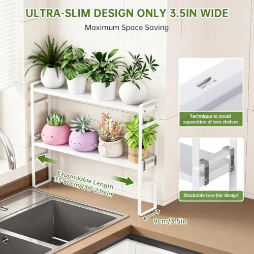 2pc Extendable Narrow Tall Storage Shelf for Windowsill & Kitchen, White