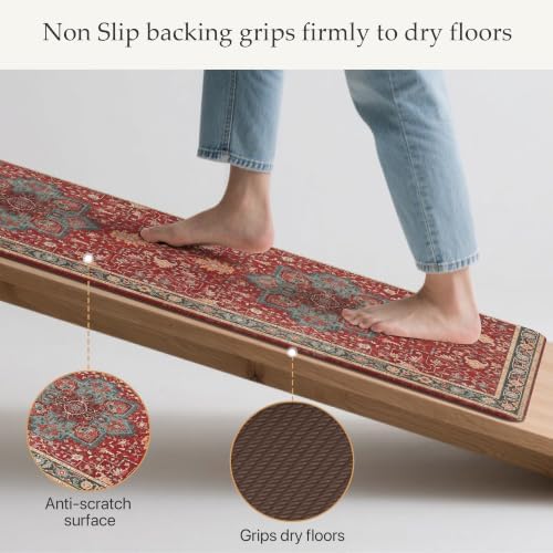 GENIMO Christmas Kitchen Mats for Floor, Anti Fatigue Mats 2PCS,New Red
