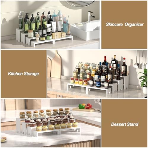4 Set White Wood Tiered Riser Display Stands for Vendor Events,Stackable Wooden Cupcake Stand,Farmhouse Decor Wood Dessert Table Display Set,Vendor Booth Display Items,Food Display Risers for Party