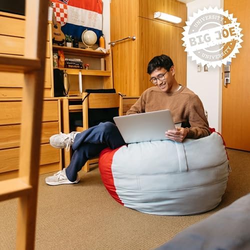 Big Joe Fuf 4Ft Foam Bean Bag Chair with Removable Cover for Kids, Teens, Collegiate Scarlet/Gray Velveteen, Durable Woven Polyester, 4 Foot Large Reading and Gaming Seat