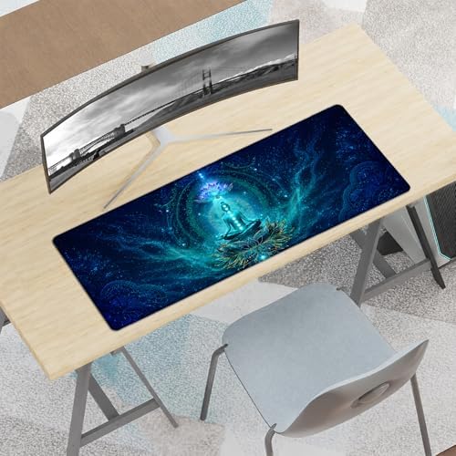 Meditation Gaming Mouse Pad,Spiritual Large Desk Mat, 31.5x11.8x0.12in Extended Non-Slip Rubber Lotus Yoga Art Mousepad, Computer Deskmat Gifts, Laptop Mice Pads Decor for Office Home
