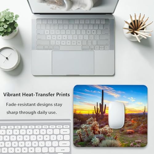 Saguaros At Sunset Scenery Mouse Pad, North American Cactus Desk Mat