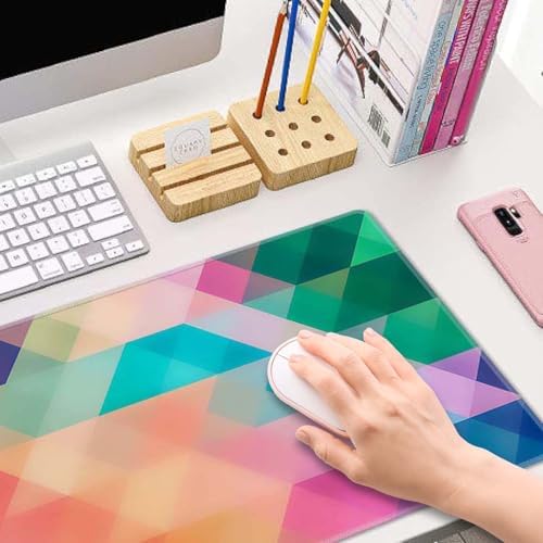 Colorful Triangles Print Desk Mat Large Gaming Mouse Pad XL Extended Mousepad Desk Pad Big Keyboard Pad Desktop Mouse Mat 31.5"x11.8" Deskmat for Gamers with Stitched Edges Non-Slip Rubber Base