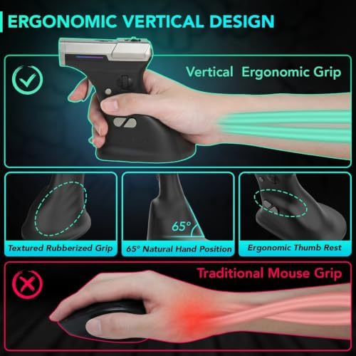 ErgoStrike7: Next-Gen FPS Gaming Mouse with Recoil - Ergonomic Vertical Mice FPS Gun Grip Mouse, Wireless/Wired USB for PC Gamers (Black)