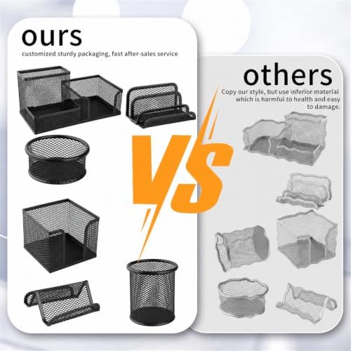 6 Pack Mesh Metal Desk Organizer Office Stationery Storage Set