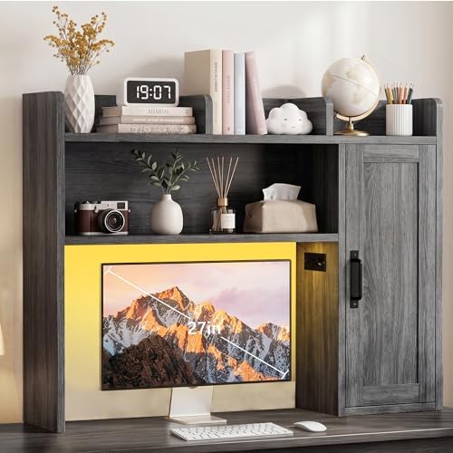 Dorm Desk Hutch, 37.4" Desktop Shelf with 6 Shelves & Power Outlet