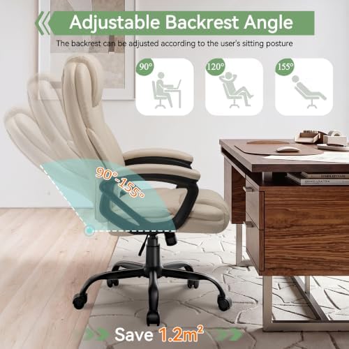 Ergonomic Office Chair with High Back, Comfy Desk Chair, Adjustable Executive Office Chair for Home Office, Big and Tall Computer Chair Heavy Duty, 360° Swivel, Faux Leather White