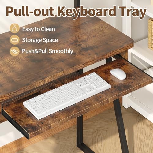 ALISENED 2 Tiers Small Computer Desk for Small Space, Compact Laptop Table Workstation with Keyboard Tray