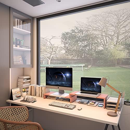 WESTREE Dual Monitor Stand - Monitor Stand Riser - 2 Shelf Computer Monitor Stand with Adjustable Length and Angle, Monitor Stands for 2 Monitors, Desktop Organizer Stand Office Furniture for PC, Computer, Laptop