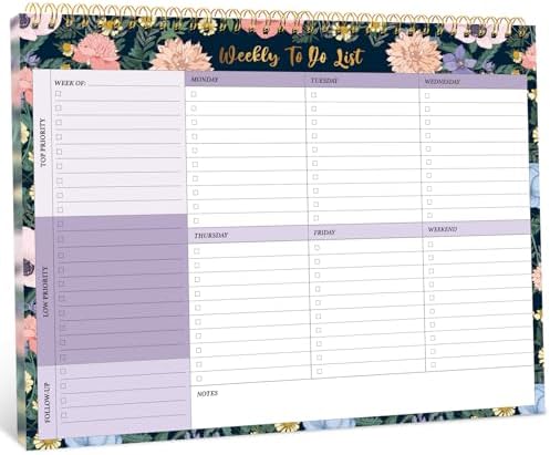 Taja Weekly To Do List Notepad, Undated Weekly Planner Pad, 8.5" x 11"