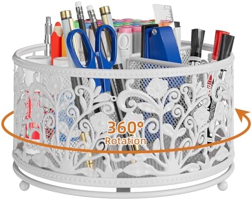 EKNITEY Rotating Mesh Desk Organizer - 4 Slots Cute Pen Pencil Holder Caddy
