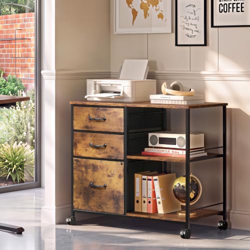 DEVAISE 3 Drawer Mobile File Cabinet, Fabric Lateral Filing Cabinet