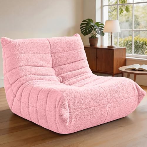 HABUTWAY Bean Bag Chairs Fireside Lazy Floor Sofa,Single,Pink