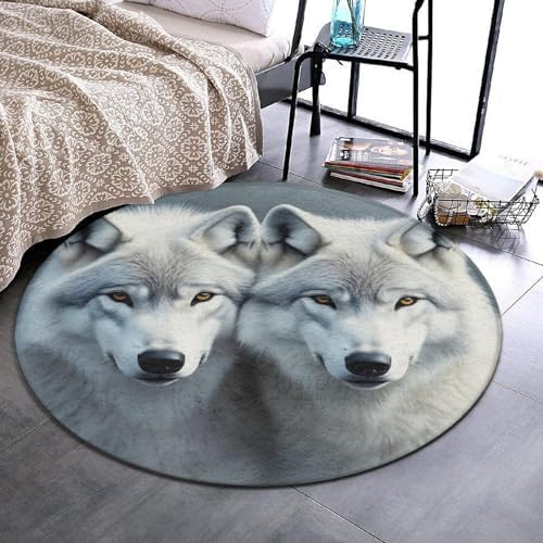 Men's Large Home Decor Mat, Soft Round Yoga Carpet, Non Slip Machine Washable Home Office Circle Rug Wolves